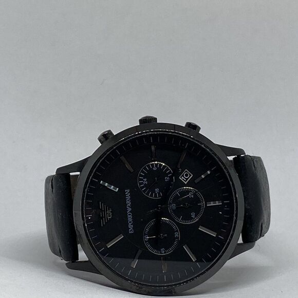 Emporio Armani Sportivo AR-2461 Men Black Leather Analog Dial Quartz Watch MP519 - Picture 7 of 12